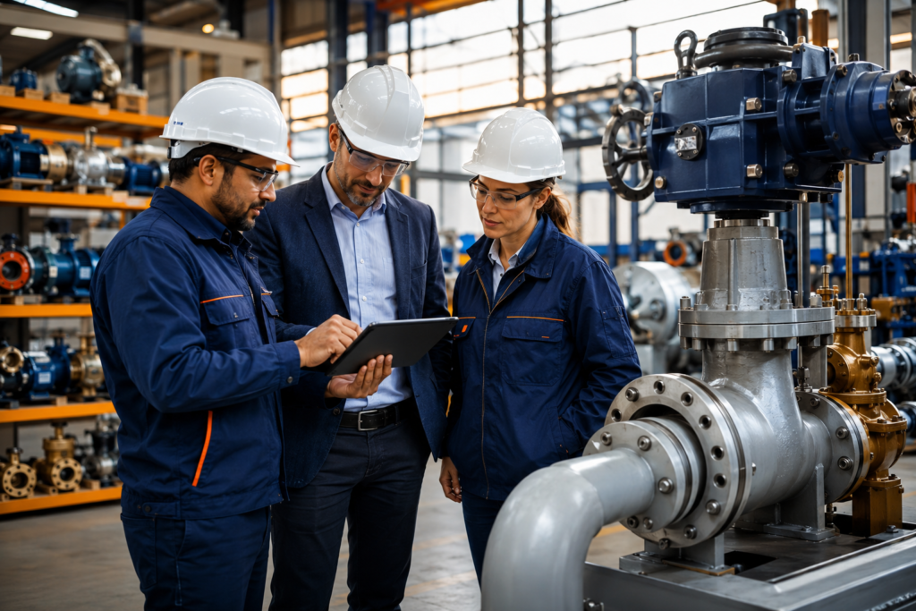 Become a Supplier Industrial buyers and suppliers evaluating pump equipment in a manufacturing facility